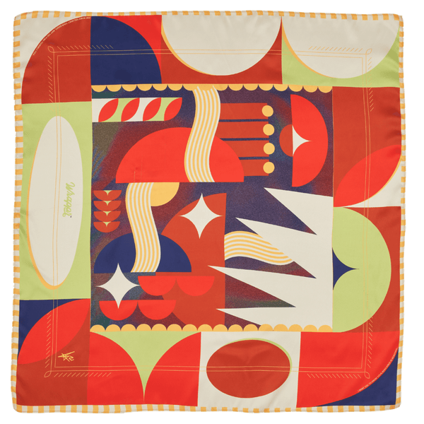 Close-up of Vision silk furoshiki wrap showing Essery Waller's original print and embedded poem detail