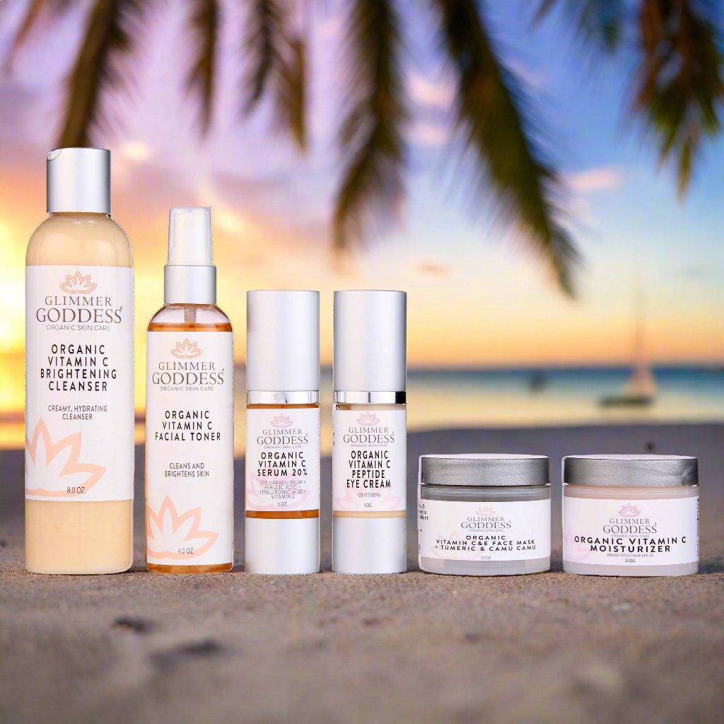 Vitamin C 6-step skincare gift set handcrafted in Texas by Glimmer Goddess Organic Skin Care