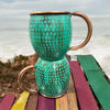 Set of Two Copper Barrel Mugs, Hammered and Mint Patina