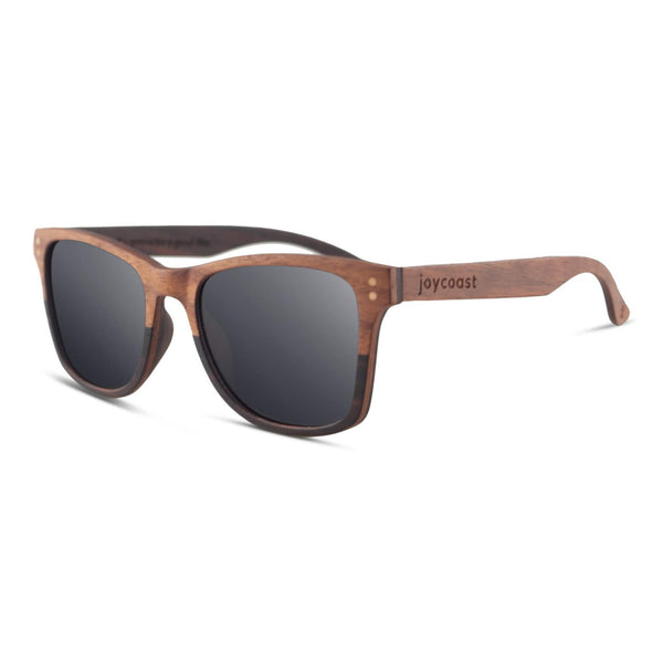 Faded Wayfinder wooden sunglasses in ebony and walnut with polarized grey lenses – front view