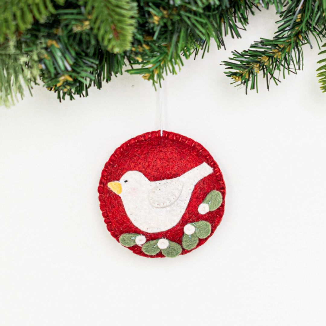 Whimsical Felt Bird Ornament - Red