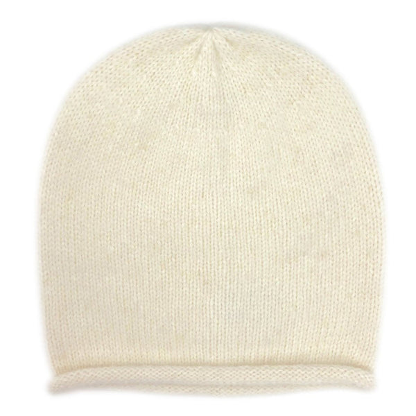 White knit beanie on a white background