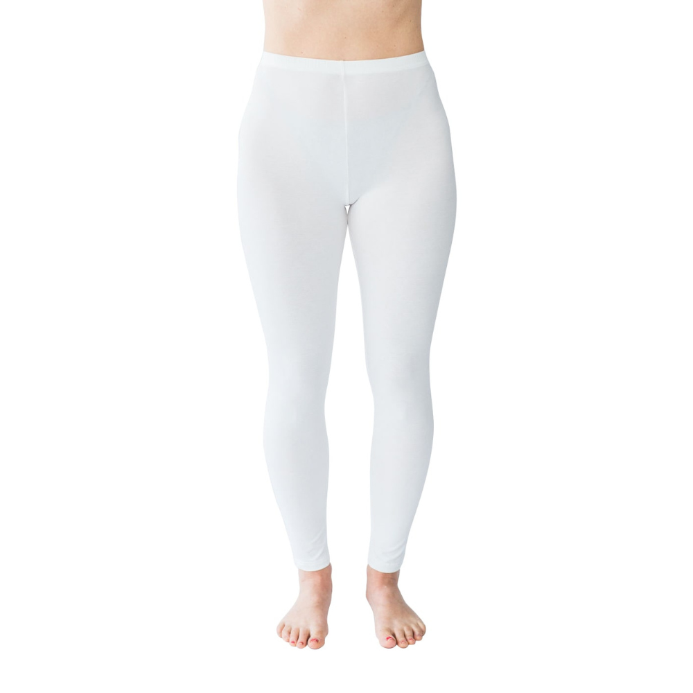 Remedywear white TENCEL and zinc eczema pants for adults laid flat on white background