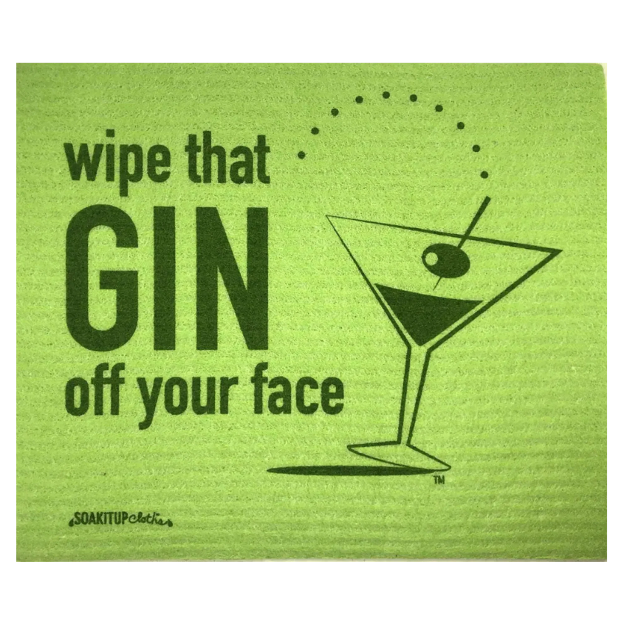 Wipe That GIN Off Your Face eco-friendly Swedish dishcloth by Soak iT Up — gin-themed reusable sponge cloth made from cellulose and cotton