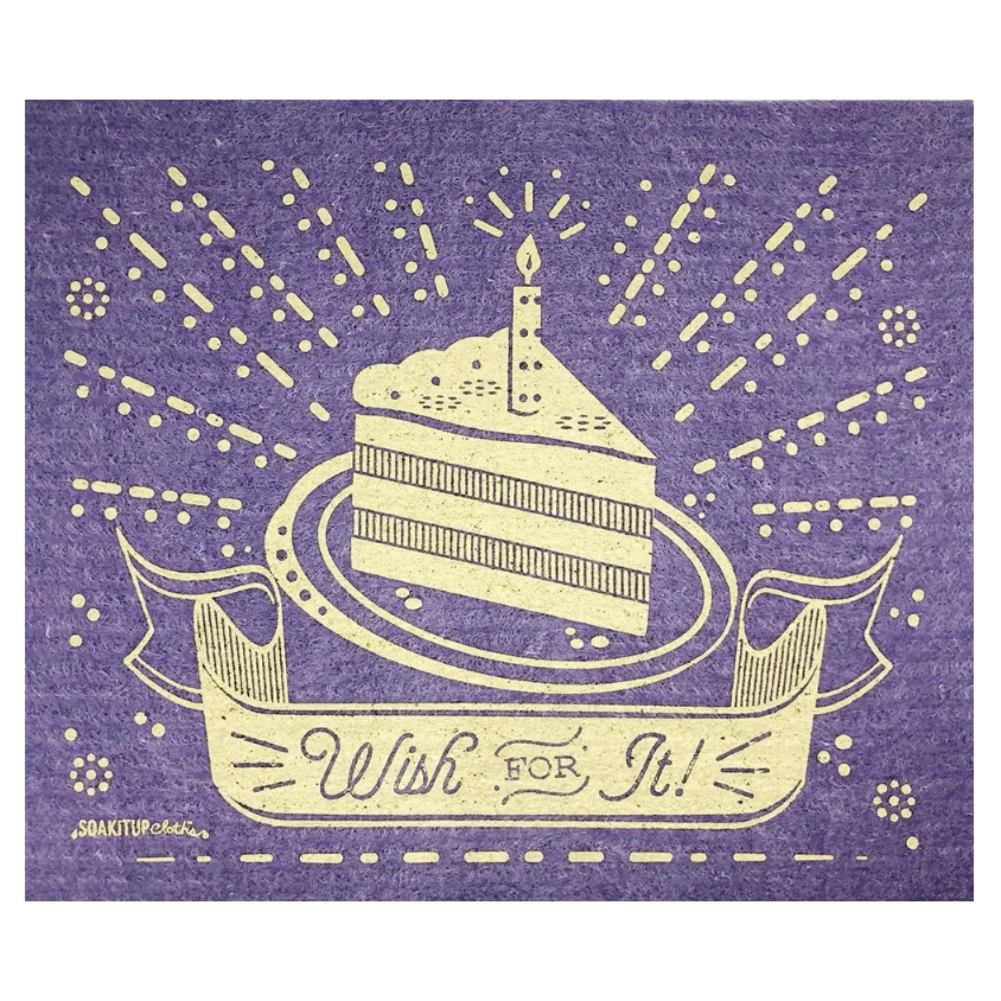 Wish for It! Cake eco-friendly Swedish dishcloth by Soak iT Up — reusable, compostable cellulose and cotton sponge cloth with a colorful birthday cake design