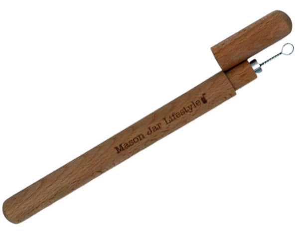 Wooden tool with a keychain attachment on a white background, branded 'Mason Jar Lifestyle'.