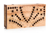 Wooden cribbage board with pegs on a white background