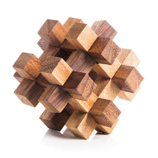 Wooden geometric puzzle on a white background