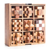 Wooden puzzle set in a box on a white background