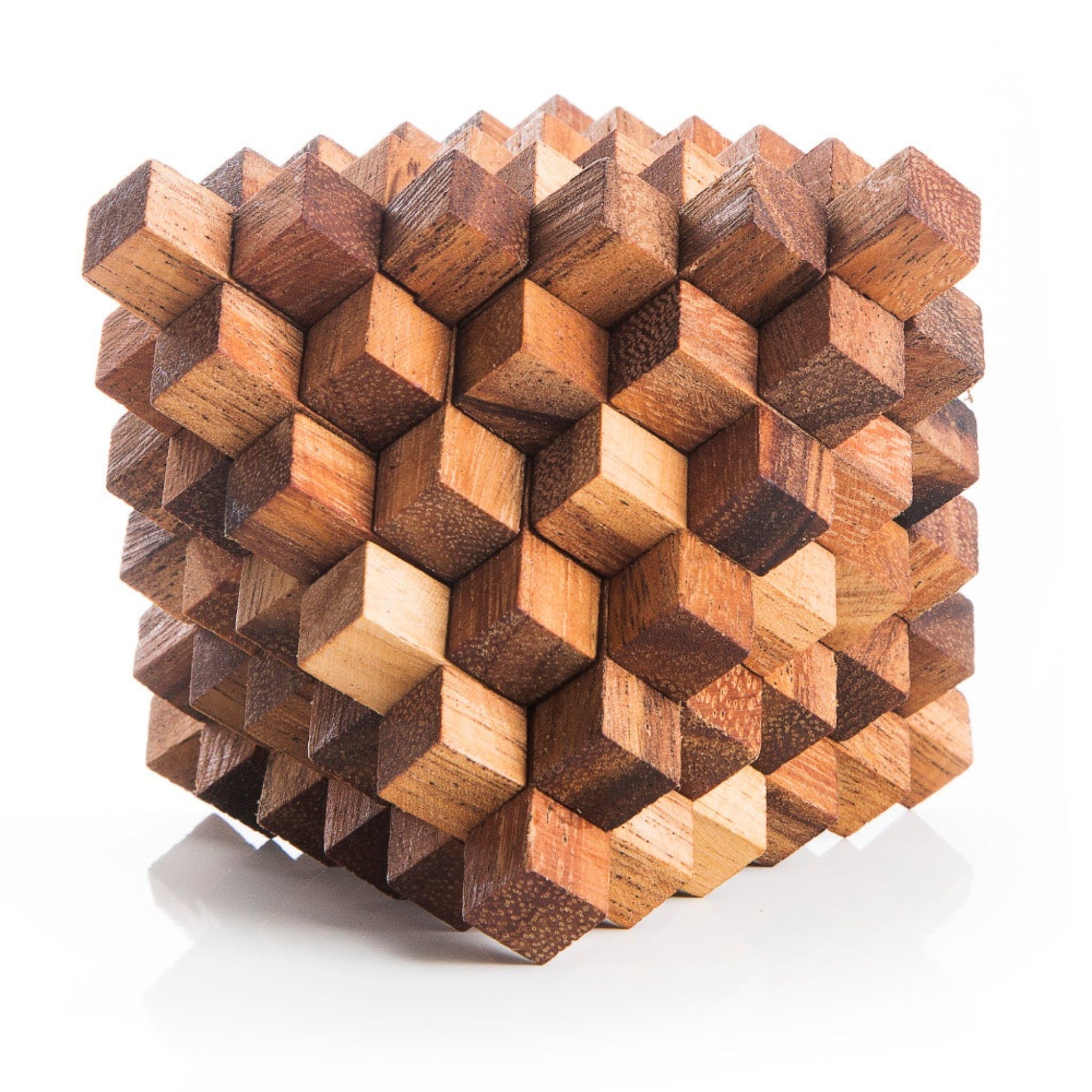 Wooden geometric puzzle on a white background