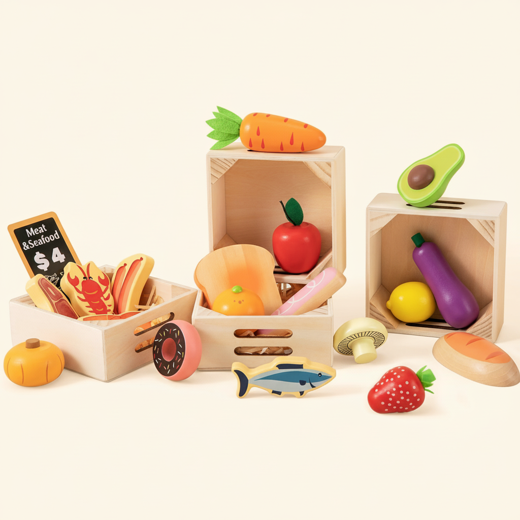 Tiny Land wooden toy food pieces for a play kitchen