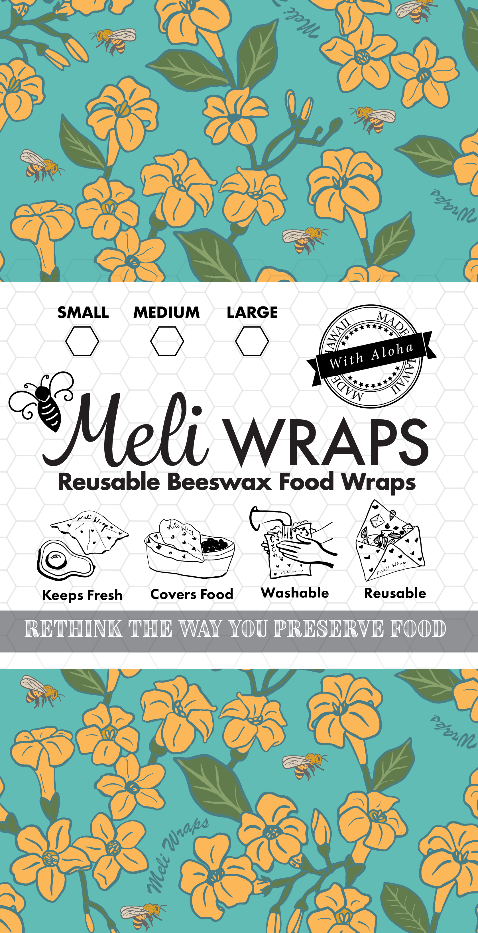 Meli Wraps Puakenikeni beeswax wrap shown wrapped around food