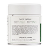 Jar of matcha with taste profile and instructions on a white background