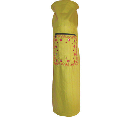OMSutra yellow beaded yoga mat bag in 100% cotton canvas with hand-embroidered beadwork and mirror embellishment