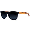 Joycoast Zebu Zebrawood sunglasses with polarized lenses — side profile showing natural wood grain