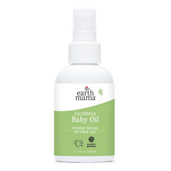 Earth Mama Calendula Baby Oil - gentle, natural, & fragrance-free! Soothes dry skin, cradle cap. Vegan, EWG verified, NICU-safe. Massage or moisturize. Shop now!