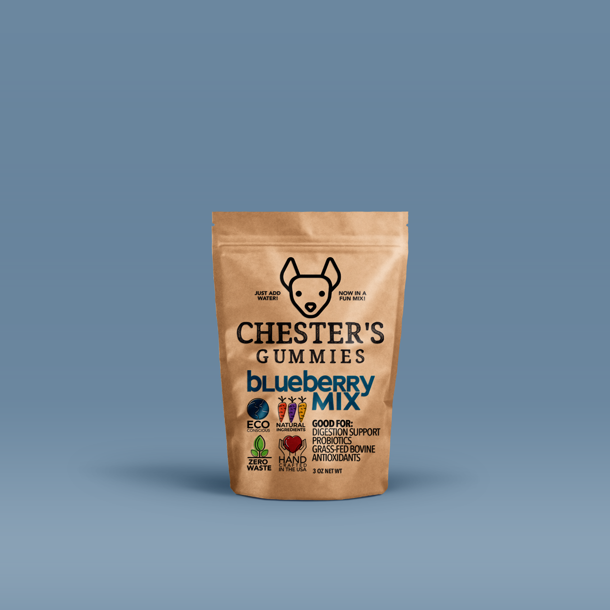 CHESTER's Berry Blue: Fun & Healthy Blueberry Coconut Gummy Treats for Happy Dog Tummies (Probiotics, Goat Milk, High Protein)