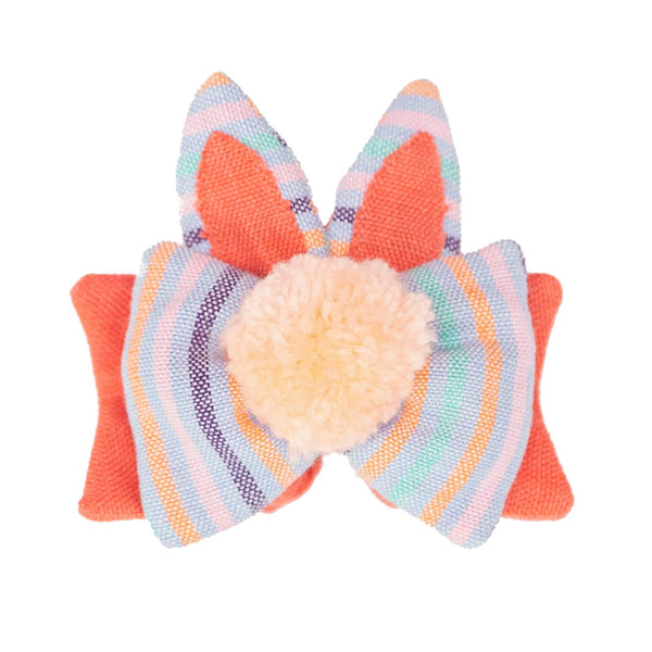 Little Bunny Fair Trade and Handmade Our new Little Bunny Scrunchies are a unique variation of our best-selling traditional and are sure to look cute in your little one's hair or yours! Featuring a dual bow with a fuzzy pom-pom and two cute rabbit ears, these scrunchies are a must-have for Spring! Choose between a beautiful pink or a vibrant peach color. As always, Handmade and Fair Trade!