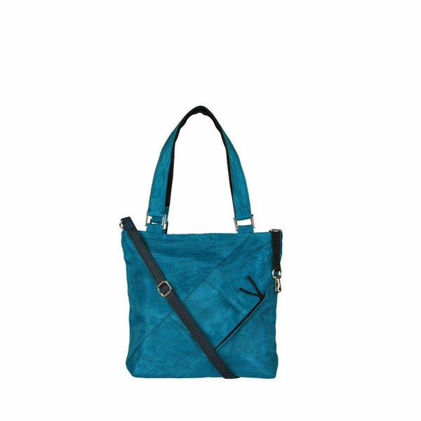 Smateria FAQ Bag - eco-chic recycled tote, front pocket, inner pockets, strap. Sustainable style, support daycare, preschool for artisans. Shop now & make a difference!