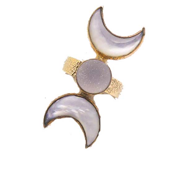 Unleash Your Inner Goddess: SUPER GODDESS Ring (Shell Moon & Druzy) - Statement Jewelry, Empowering, Handmade