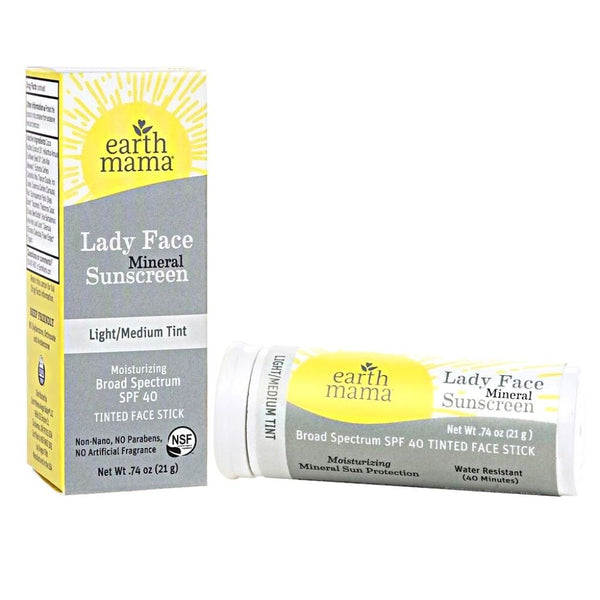 Lady Face™ Tinted Mineral Sunscreen Face Stick SPF 40 - Non Toxic, Cruelty Free, Sustainable Earth Mama Organics