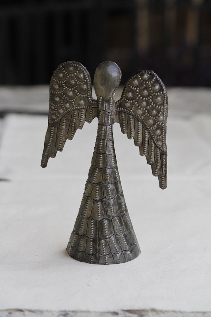 Handcrafted Recycled Steel Standing Angel - A statement piece that adds a touch of elegance and spiritual significance to your living space.