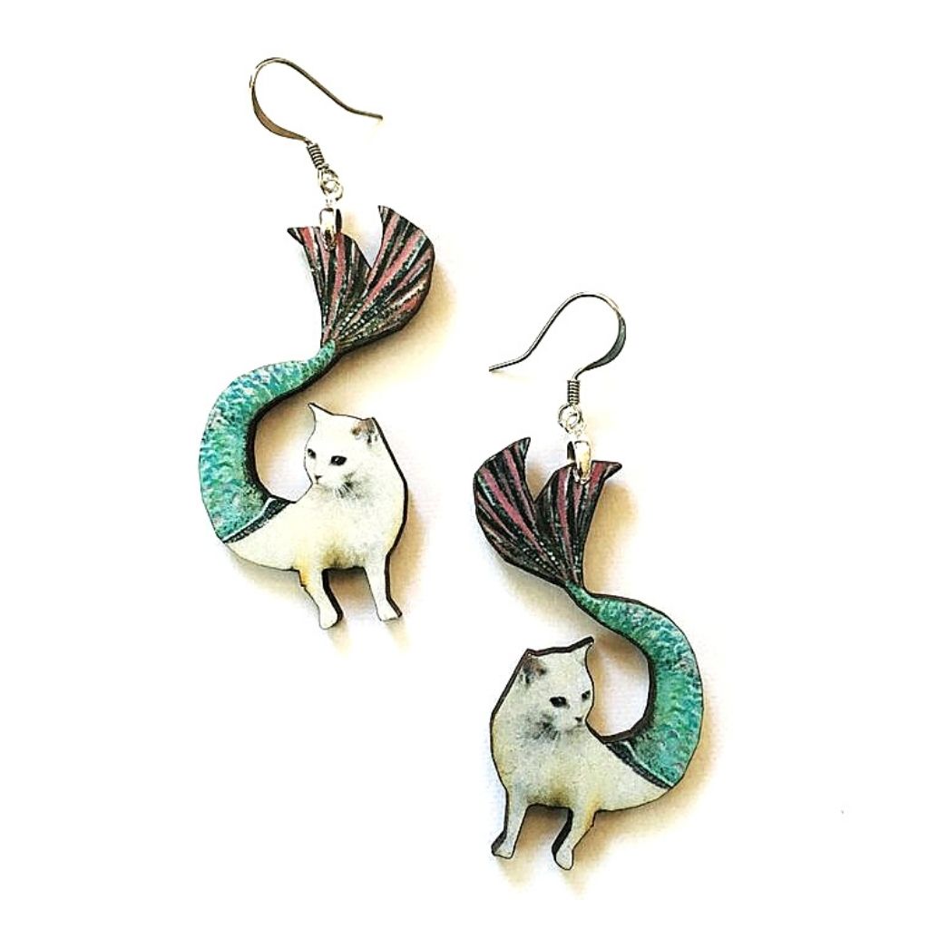 Mermaid Cats Earrings - Eco-friendly, Zero Waste, plastic free, handmade Pergamo Paper Goods