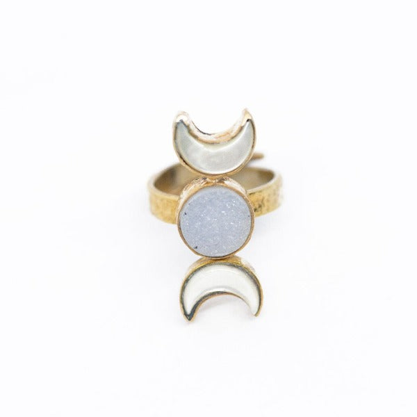 INDAH's GODDESS Ring - handcrafted healing & inner power (druzy, shell, 24k gold/silver, recycled metal). Empower yourself, plant trees. Shop now!