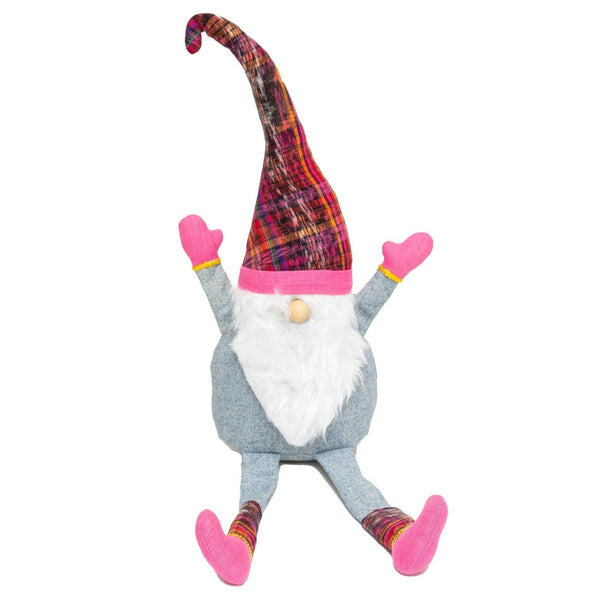 Enchanting Handcrafted Fair Trade Giant Sitting Holiday pink Gnome: A Touch of Whimsy for Your Home**