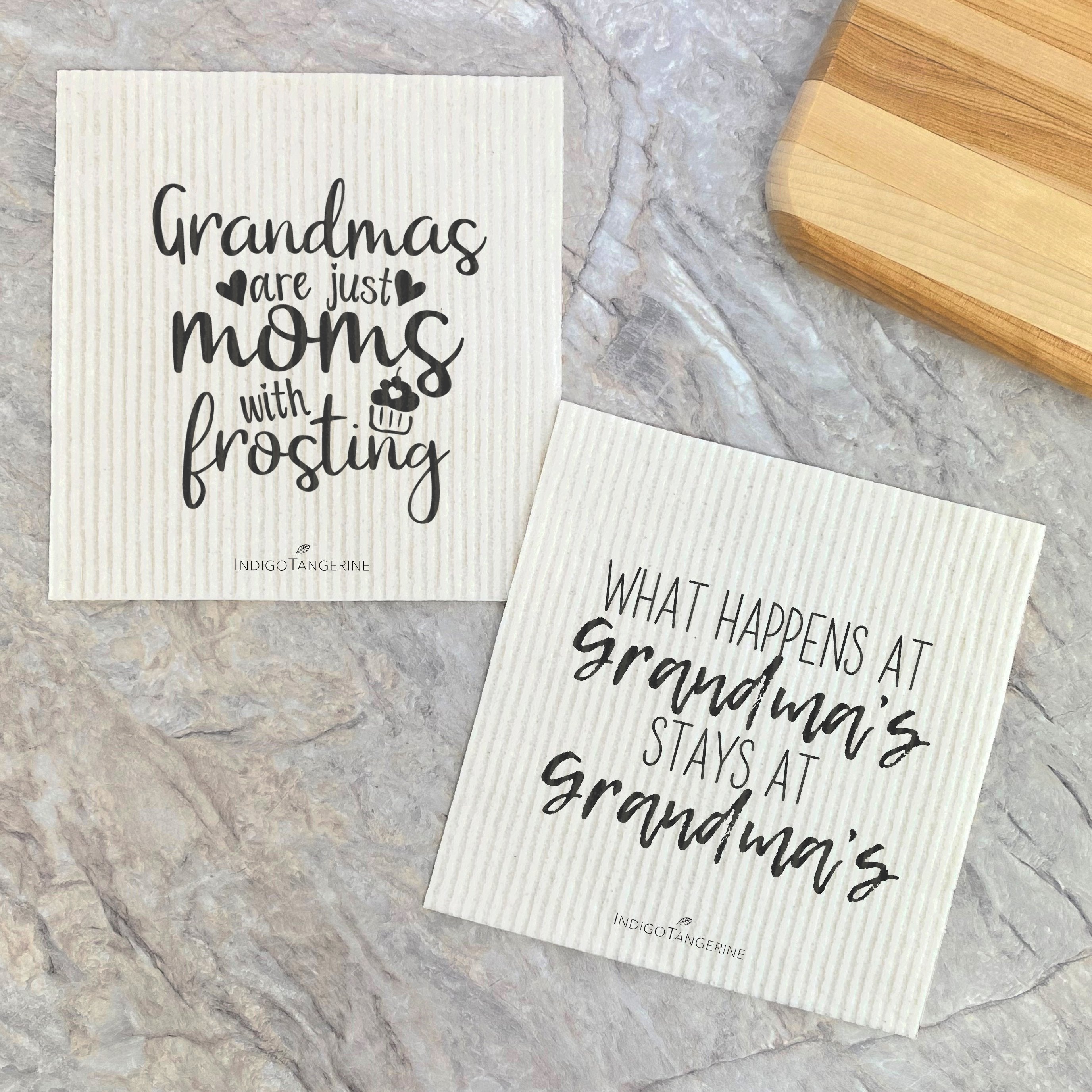 Unwrap Sweet Memories & Clean Green: What Happens at Grandma's, Frosting Dishcloths (2-Pack) (Compostable, Whimsical Designs)
