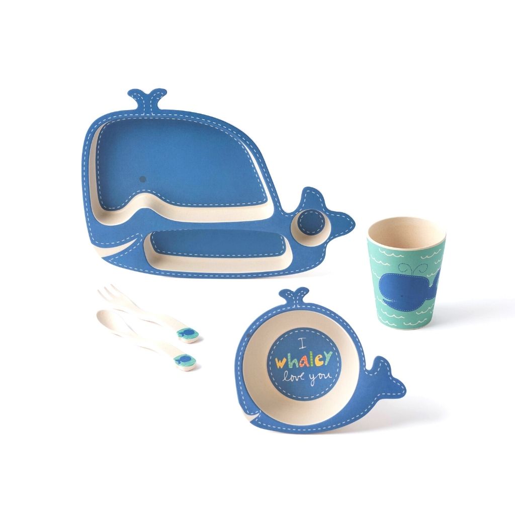 Wally Whale Shaped Dinner Set - 5 pieces - Recycle, Eco-Friendly, Bamboo Fiber, Biodegradable, Zero Waste Bamboozle