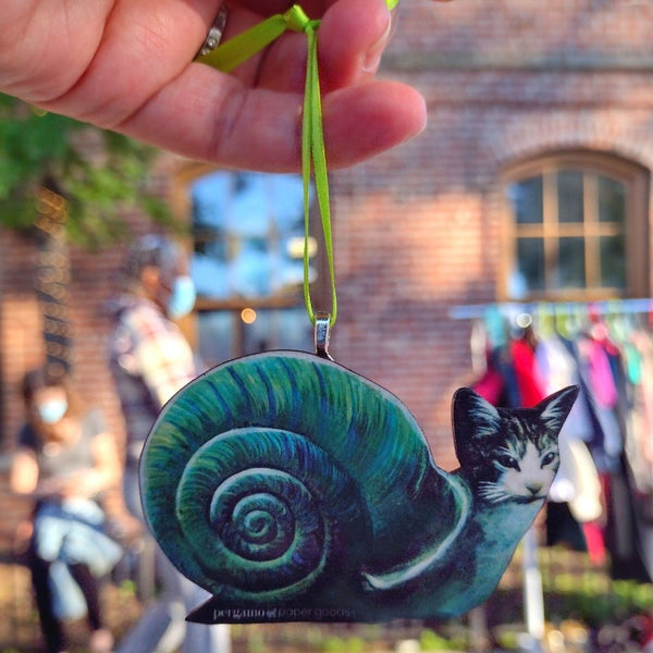Snail Cat Ornament - Eco-friendly, Zero Waste, plastic free, handmade Pergamo Paper Goods
