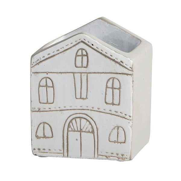 Adorable mini house planter! White House holds succulents, pens, decor. Modern cement, white & tan, 3". Unique home or office gift. Shop now!