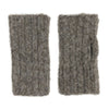 A pair of gray ribbed alpaca gloves with an open top for fingers and a slit for thumbs on a white background.