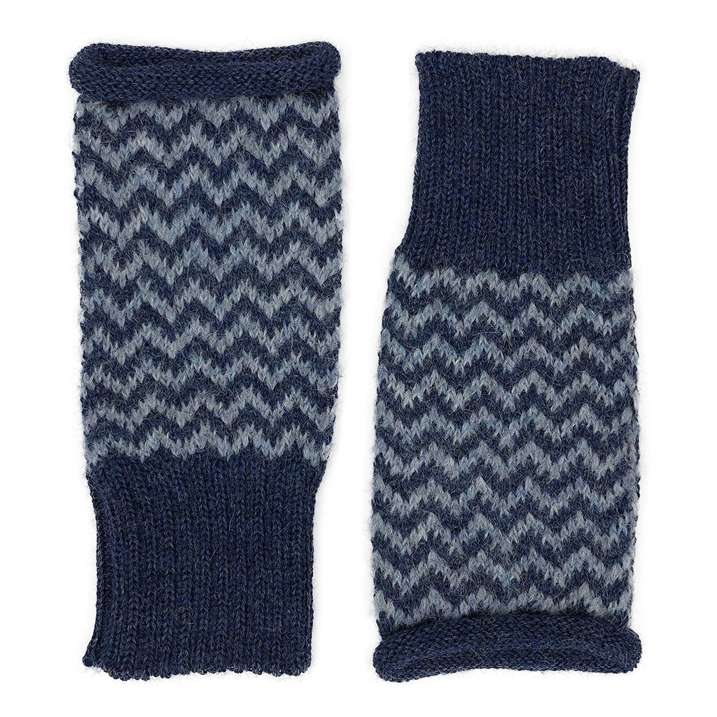 Gants en alpaga tricotés Azul Chevron - Faits à la main et issus du commerce équitable