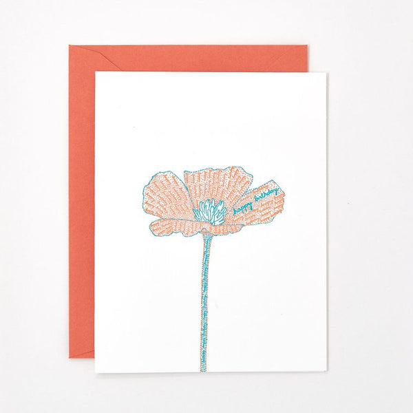 Carte typographique Birthday Poppy - Fabriquée sans électricité ni papier, durable