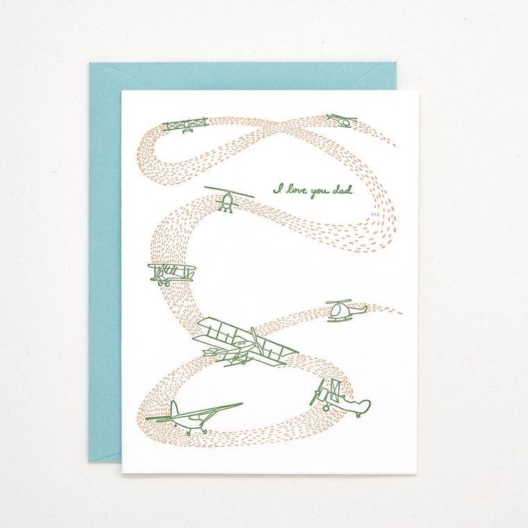 I Love You Dad (Airplanes) Card Letterpress