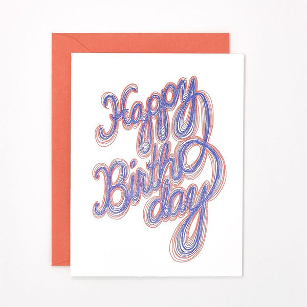 Birthday Ribbon Letterpress Card - Made without electricity or paper, sustainable