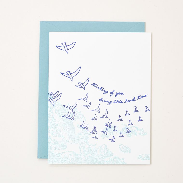 Thinking of You Birds Letterpress Card - Made without electricity or paper, sustainable