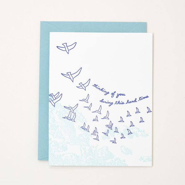Pensando en ti Birds Letterpress Card - Hecho sin electricidad ni papel, sostenible
