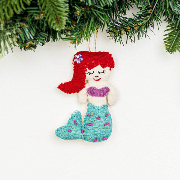 Handcrafted Fair Trade Felt Mermaid Ornament: A Touch of Undersea Charm for Your Home**