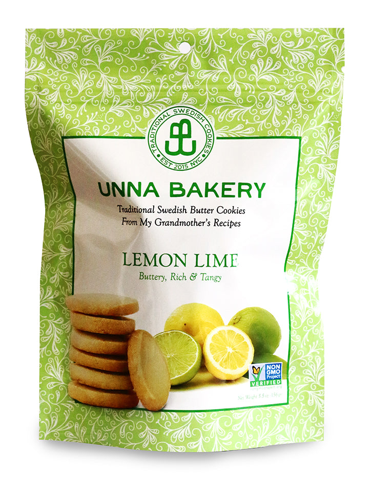Unna Bakery Lemon Lime Butter Cookies - Tangy citrus burst, melt-in-your-mouth bliss. All-natural, non-GMO, kosher. Individually wrapped sunshine! Shop now & savor the joy.