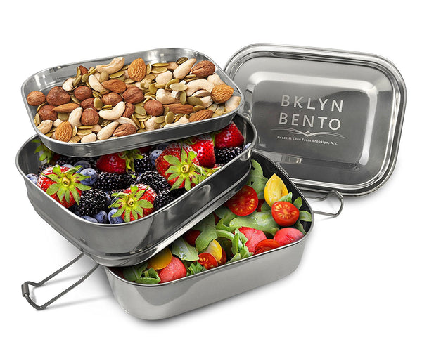 Bklyn Fiambrera Bento Box 100% Acero Inoxidable Para Niños Y Adultos 3 En 1 - Recipiente Metálico Para Alimentos